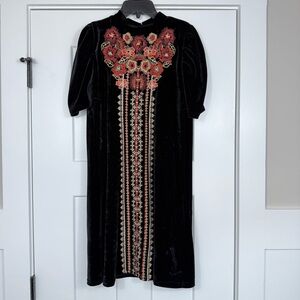 THML Velvet Floral Embroidery Mock Neck Black Dress Women’s Size Small